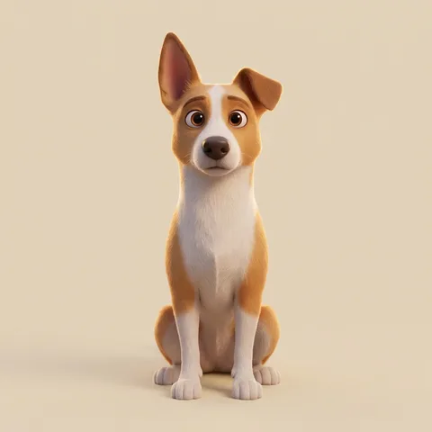 Bidu, a caramel mixed-breed dog with one floppy ear, drawn by Petzyn