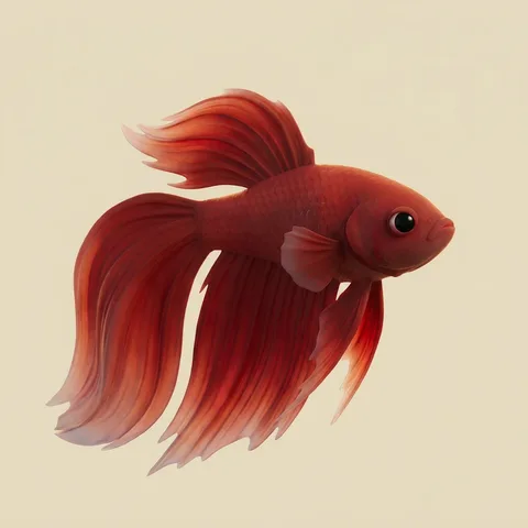 Ruivo, a red betta with long trailing fins, drawn by Petzyn