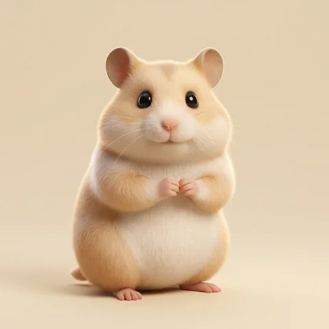 Pipoca, a beige Syrian hamster sitting up on her hind legs, drawn by Petzyn