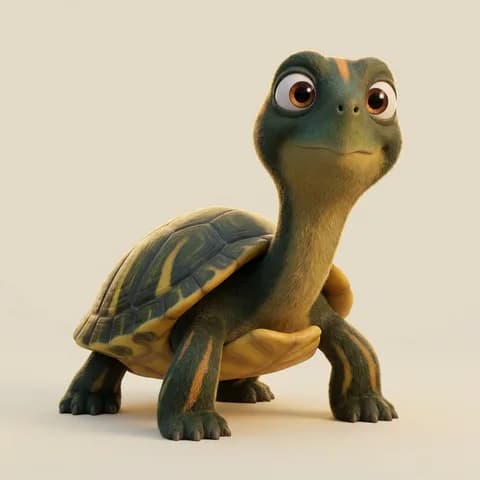 Zeca, a green pond turtle with orange stripes, drawn by Petzyn
